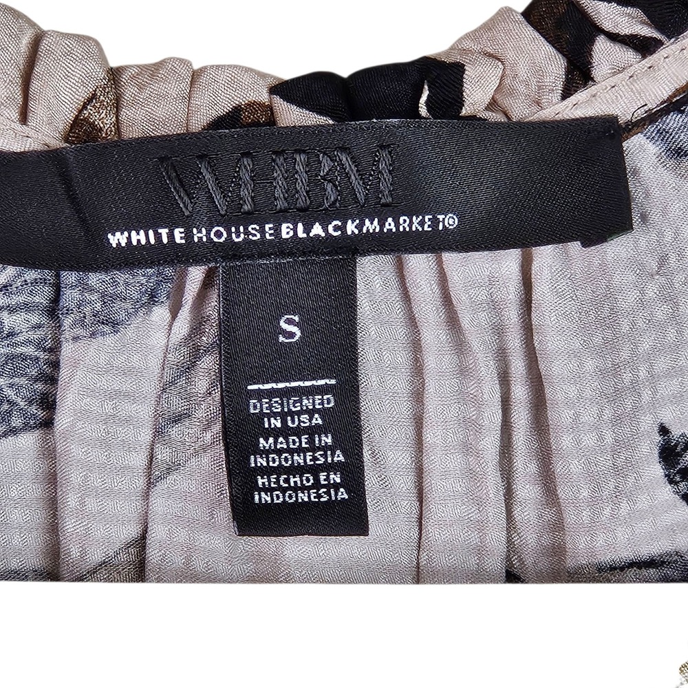 White House Black Market Floral Tie Neck Long‎ Sleeve Smocked Blouse Size S - Picture 3 of 10
